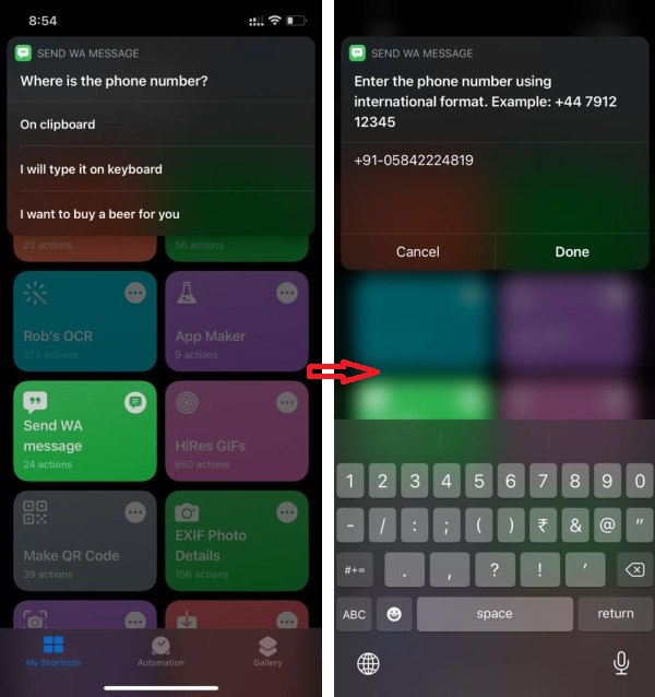 iPhone Shortcuts-Whatsapp-Message