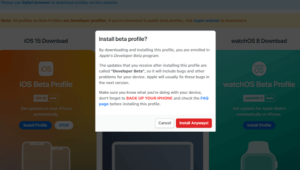 ios 15 beta profile download popup