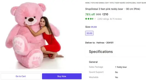 3 feet pink teddy bear 210