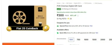 40% Off on PVR Cinemas Digital Gift Card