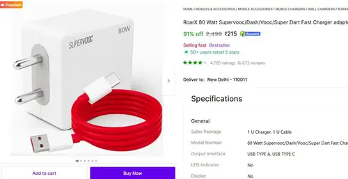 80w fast mobile charger cable at 215