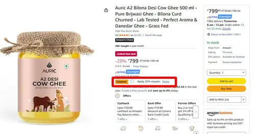 auric a2 bilona desi cow ghee 500ml 599