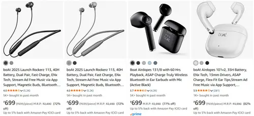 boat earbuds neckband starts 699