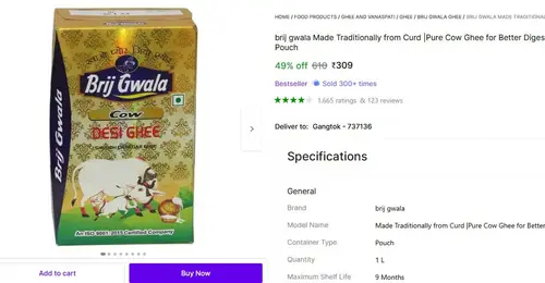 brij gwala cow ghee 1ltr 309