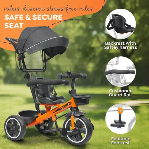 canopy plug n play kids tricycle with parental control 2099