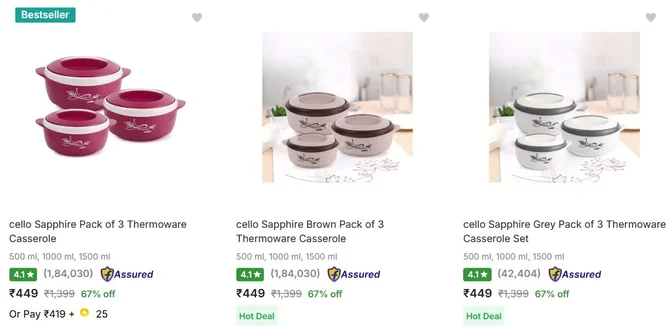 Cello Casserole Set of 3 at ₹449