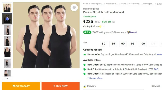 Dollar Bigboss Men Vest (Pack of 3) @ 235.