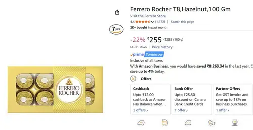ferrero rocher t8hazelnut100g 255