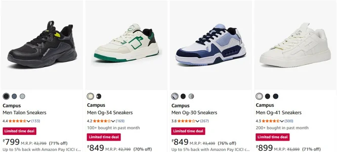 GRAB : Flat 70-76% Off On Campus Shoes.