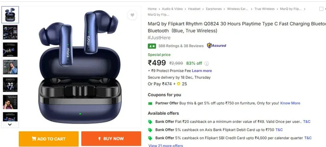 MarQ by Flipkart Rhythm Earbuds @ 499.