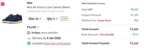 myntra loot nike men air force 1 low 6228