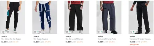 myntra loot snitch mens cargo trousers starts 500