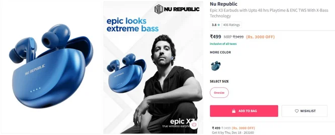 Myntra : Nu Republic Epic X3 Earbuds @499.