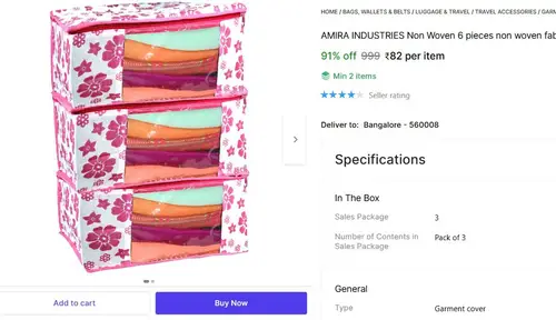 pack of 3 cloth organizercover at 82