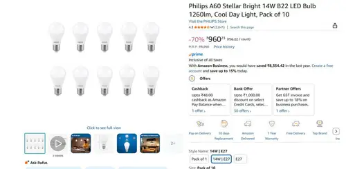 philips 14w b22 led bulb pack of 10 960