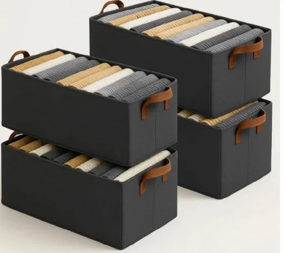 PulGos 4 Pcs Wardrobe Organizer for Clothes Rectangle Storage Baskets for Clothing