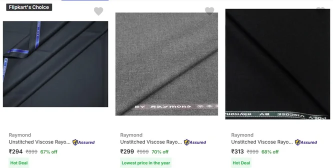 Raymond Men's Shirt & Trouser Fabrics from ₹294