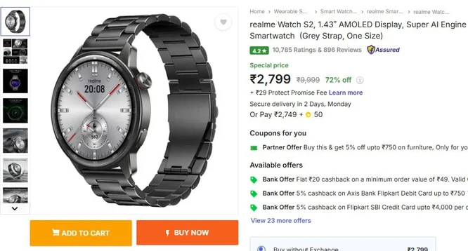 Realme AMOLED Watch S2 At Rs.2799