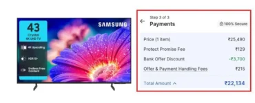 Samsung (43 inches) 4K Smart TV @ ₹22,134*
