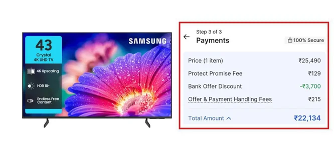 Samsung (43 inches) 4K Smart TV @ ₹22,134*