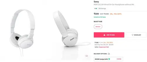 sony wired headphone without mic 599