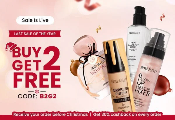 Swiss Beauty: Buy 2 Get 2 FREE! Apply Code: B2G2 at checkout. Shop Now: Add 4 items, apply the code, and get 2 free! Plus, enjoy 30% cashback and an extra 5% off when you prepay.