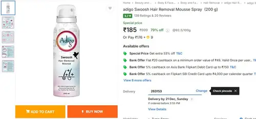 swoosh hair removal mousse spray 200gm 185