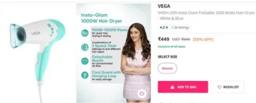 VEGA 1000W Foldable Hair Dryer @ 449.