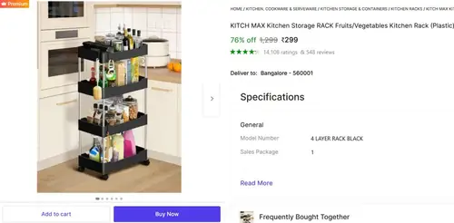 4 tier storage rack with wheel at 299