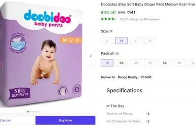 baby diaper pant m size 18 pcs 141