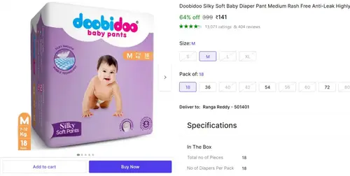 baby diaper pant m size 18 pcs 141