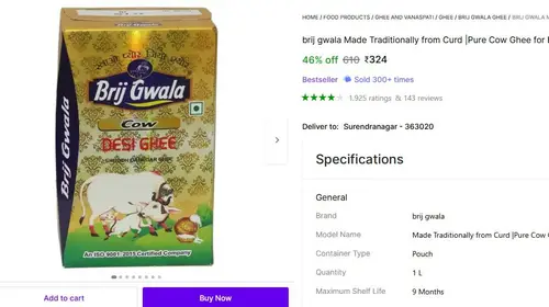 brij pure cow ghee 1l at 324