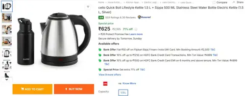 cello kettle 15 l water bottle 500 ml 625