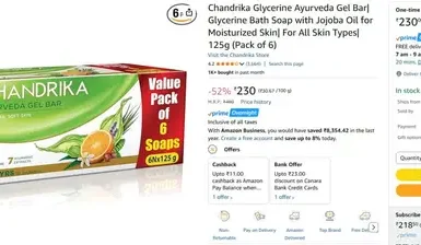 chandrika glycerine ayurveda gel bar pack of 6 230