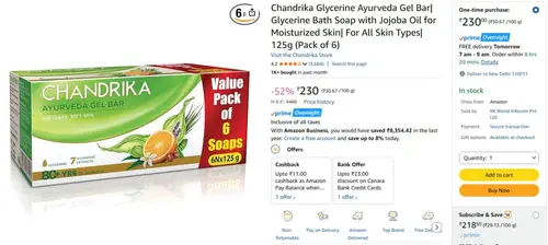 chandrika glycerine ayurveda gel bar pack of 6 230
