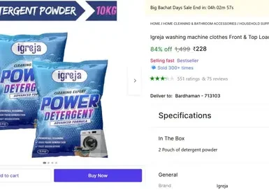 Detergent Powder 10Kg at ₹228 3 detergent powder 10kg at 228