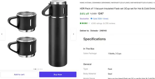 hot cold flask bottle 3 cup set 247