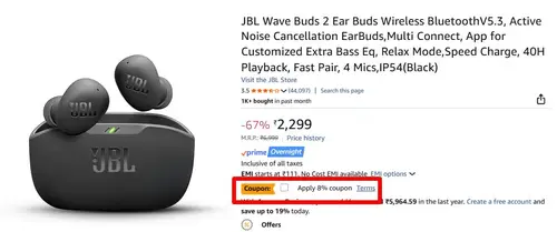 jbl wave buds 2 earbuds 2299 coupon