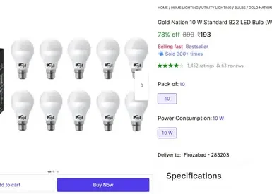 LED Bulb 10 W Pack Of 10 @ ₹193 4 led bulb 10 w pack of 10 193