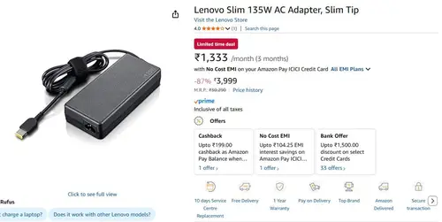 lenovo slim 135w ac adapter slim tip 3999