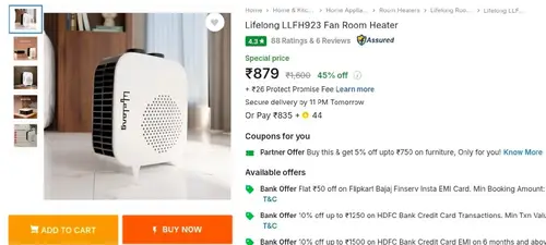 lifelong fan room heater at 879