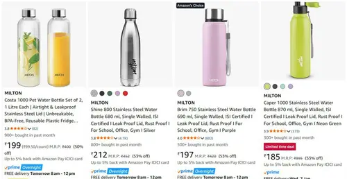 min 50 off on milton products