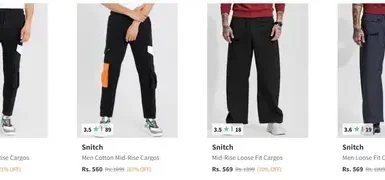 myntra loot snitch mens cargo trousers starts 500