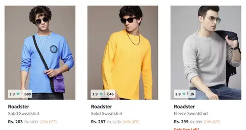 myntra roadster winterwears starts 263