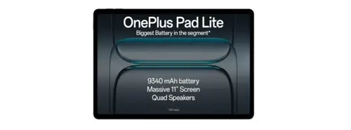 oneplus pad lite with biggest battery in segment 9340 mah massive 11 2794 cm display with 500 nits brightness 11 hours o