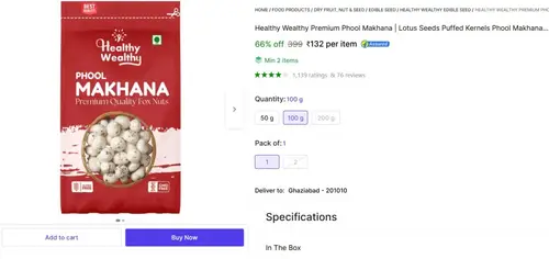 premium phool makhana 100gm at 132