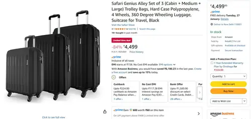 safari set of 3 trolley bags 4499