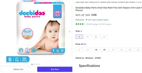 soft diaper baby pants s 60 pcs 338