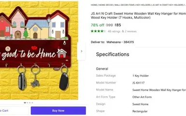 sweet home wood key holder 7 hooks 85