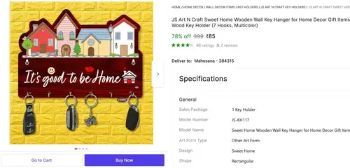 sweet home wood key holder 7 hooks 85